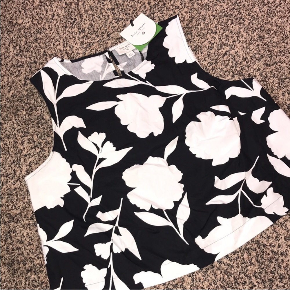 Kate Spade X Target Floral Black and White Pleated Cotton Tank  | NWT - Picture 4 of 8